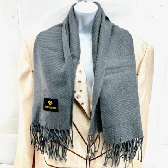 New in Bag MOLTI VALENTINO Italy Scarf Men/Women 100% Wool, Gray Fringed 68"x28 - Picture 2 of 11